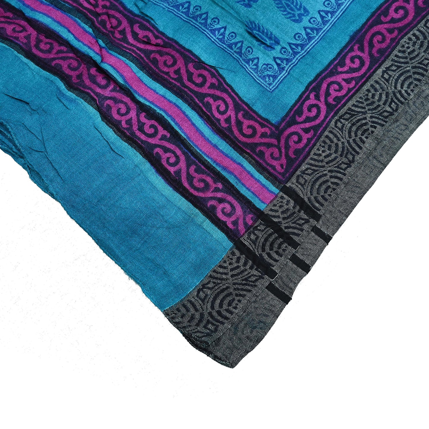 Indian Vintage blue Long Stole Pure Woolen Scarf Printed Dupatta Infinity Scarves Sarong Wrap Veil Woman Hijab Shawl Craft Fabric