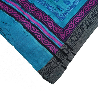 Indian Vintage blue Long Stole Pure Woolen Scarf Printed Dupatta Infinity Scarves Sarong Wrap Veil Woman Hijab Shawl Craft Fabric