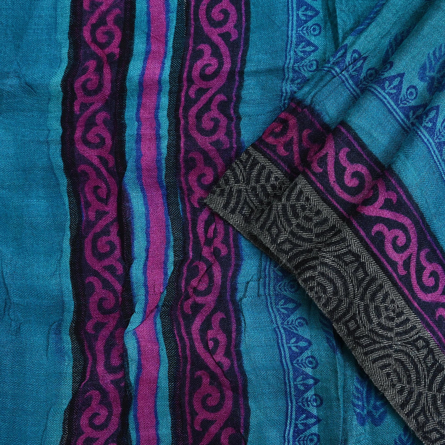 Indian Vintage blue Long Stole Pure Woolen Scarf Printed Dupatta Infinity Scarves Sarong Wrap Veil Woman Hijab Shawl Craft Fabric