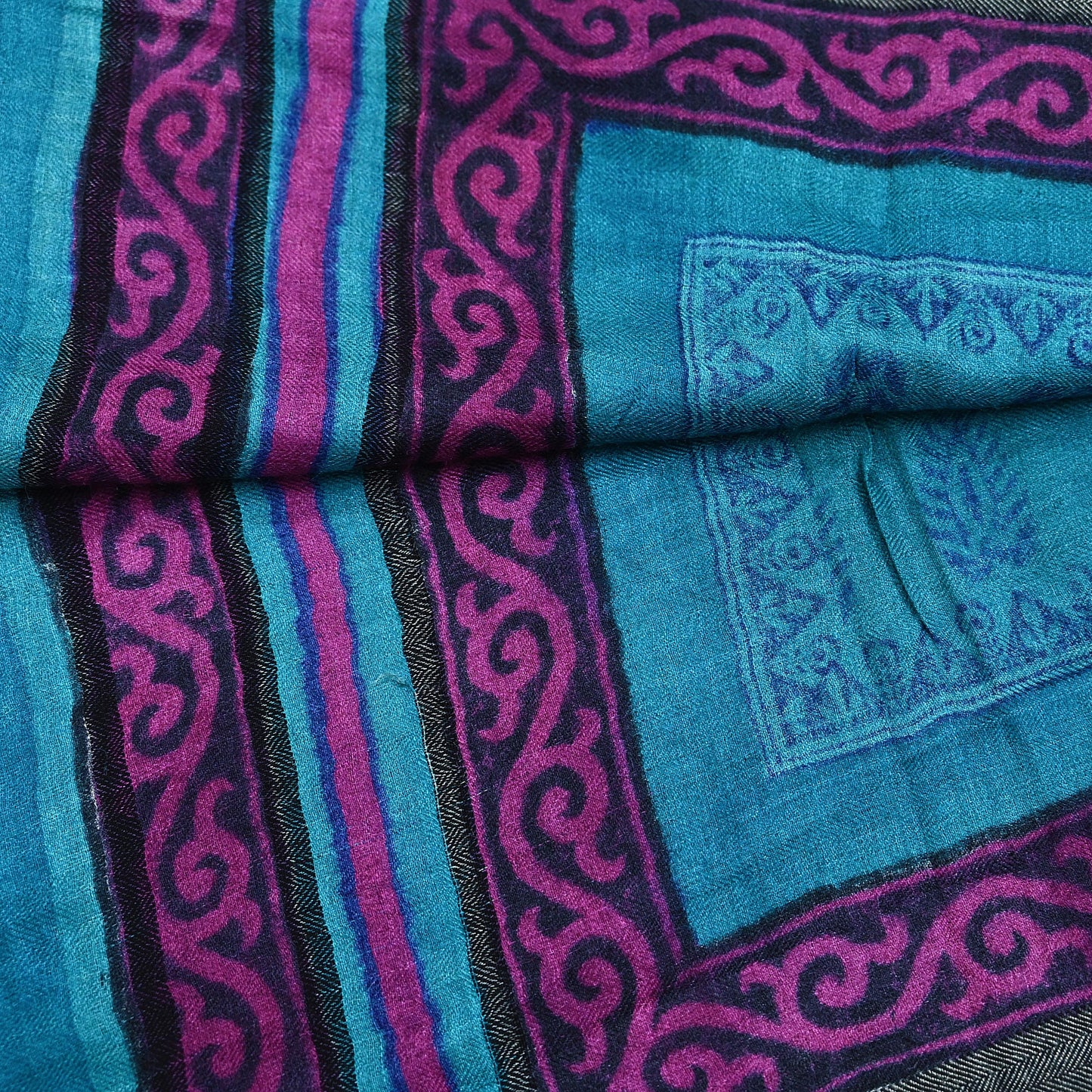 Indian Vintage blue Long Stole Pure Woolen Scarf Printed Dupatta Infinity Scarves Sarong Wrap Veil Woman Hijab Shawl Craft Fabric
