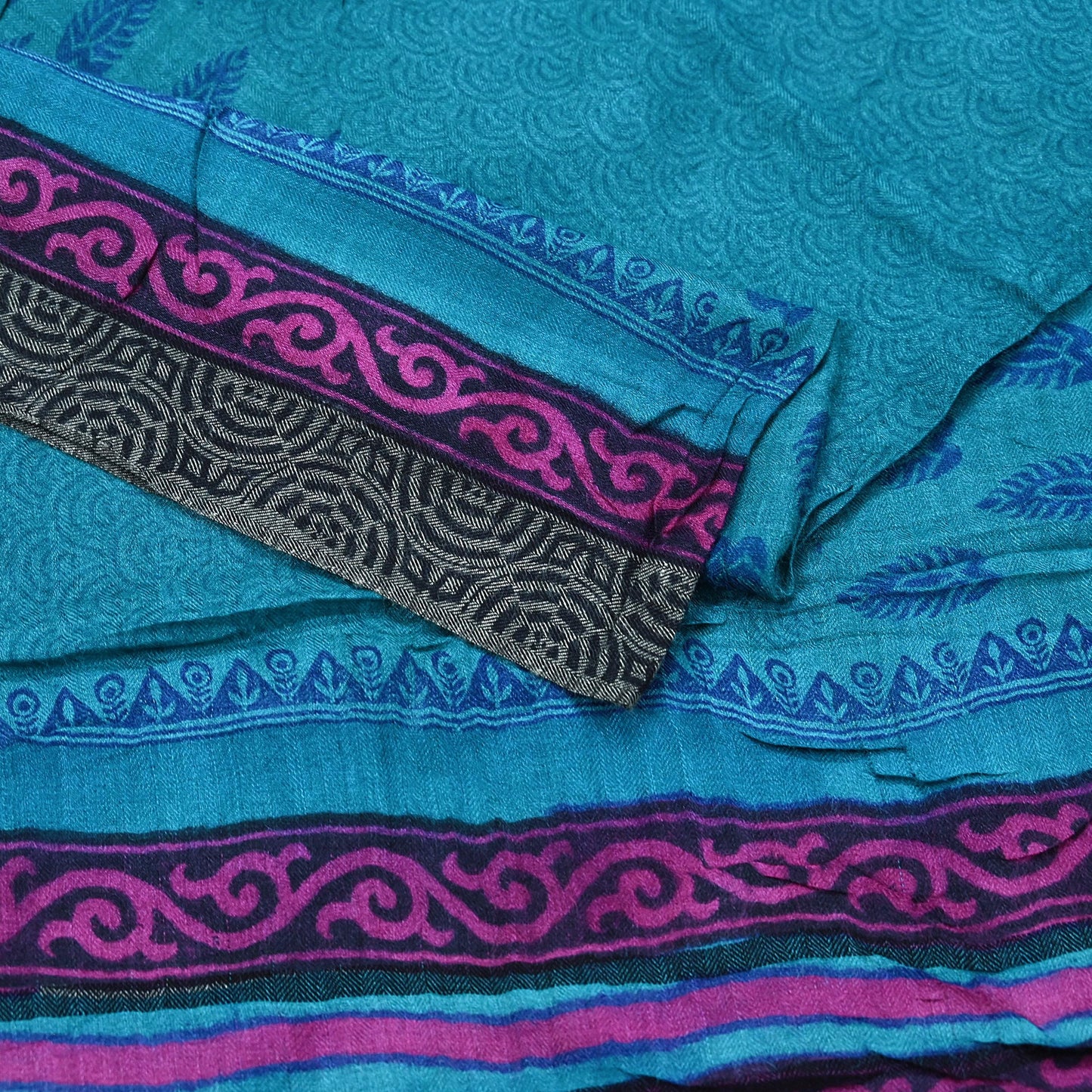 Indian Vintage blue Long Stole Pure Woolen Scarf Printed Dupatta Infinity Scarves Sarong Wrap Veil Woman Hijab Shawl Craft Fabric