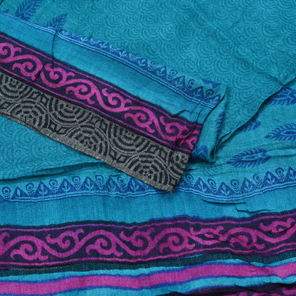 Indian Vintage blue Long Stole Pure Woolen Scarf Printed Dupatta Infinity Scarves Sarong Wrap Veil Woman Hijab Shawl Craft Fabric