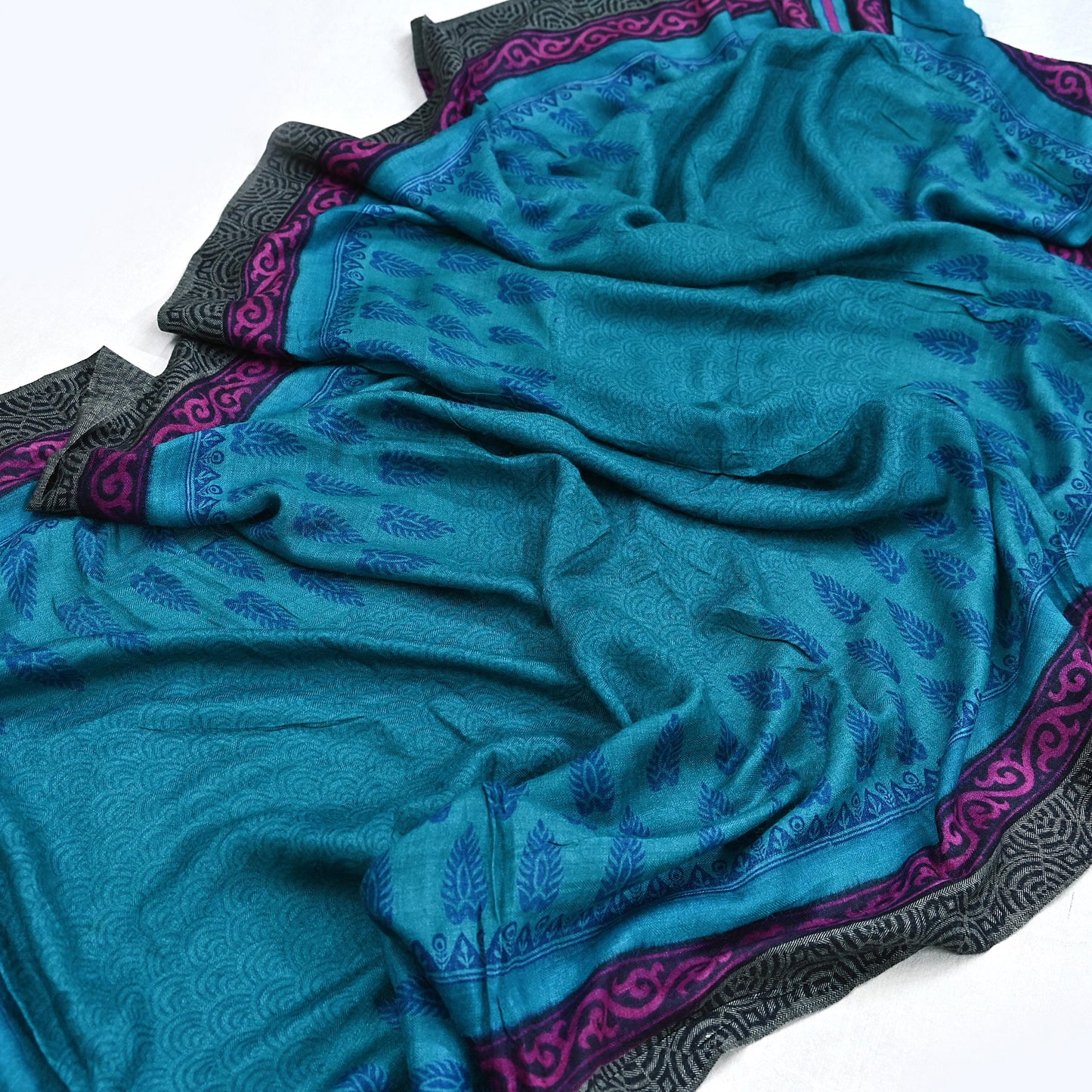 Indian Vintage blue Long Stole Pure Woolen Scarf Printed Dupatta Infinity Scarves Sarong Wrap Veil Woman Hijab Shawl Craft Fabric