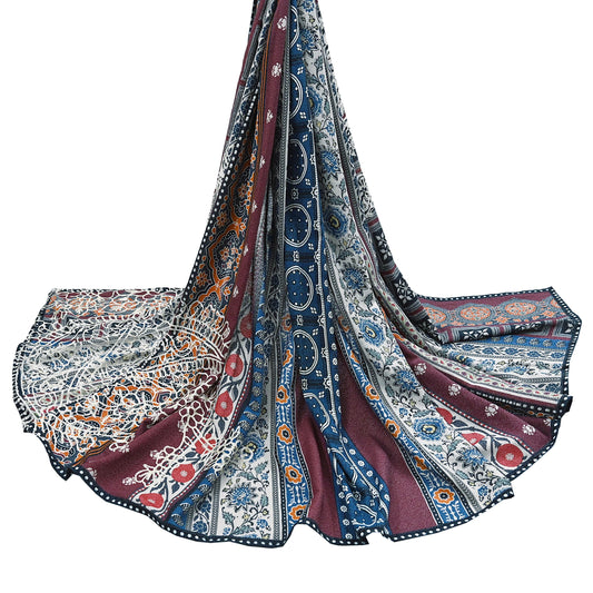 Indian Vintage Maroon Dupatta Long Stole Cotton Embroidered Kantha Scarves Veil Scarf Wrap