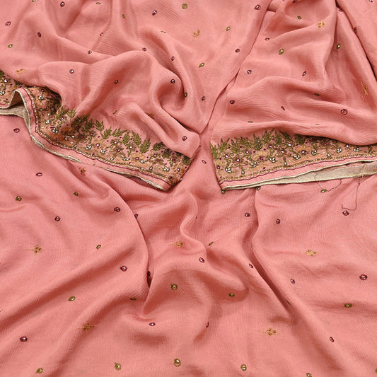 Indian Vintage Peach Dupatta Long Stole Pure Silk Hand Embroidered Scarves Veil Scarf Wrap Hippie Boho