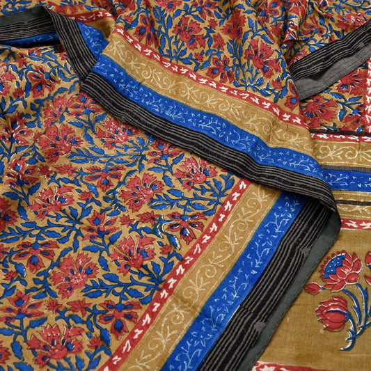 Vintage Red Beige Wool Saree Indian Pure Woolen Woven Floral Fabric 6 Yard Soft Warm Craft Material for Winter Sewing & Dressmaking