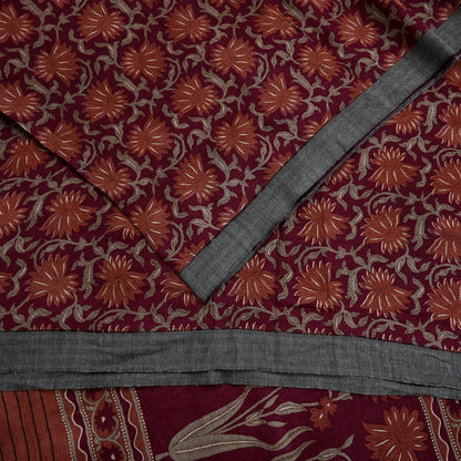 Vintage Maroon Brown Wool Saree Indian Pure Wool Floral Woven Fabric 5 Yard Soft Warm Craft Material for Winter Dressmaking & Sewing