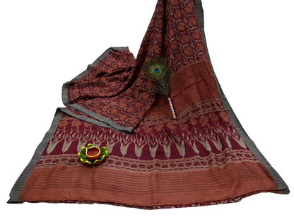 Vintage Maroon Brown Wool Saree Indian Pure Wool Floral Woven Fabric 5 Yard Soft Warm Craft Material for Winter Dressmaking & Sewing
