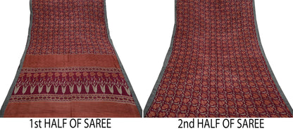 Vintage Maroon Brown Wool Saree Indian Pure Wool Floral Woven Fabric 5 Yard Soft Warm Craft Material for Winter Dressmaking & Sewing