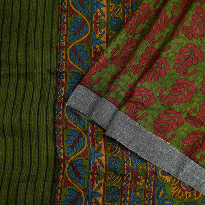 Vintage Green Wool Saree Indian Pure Wool Floral Woven Fabric 5 Yard Soft Warm Winter Textile for Dressmaking & Sewing Crafts