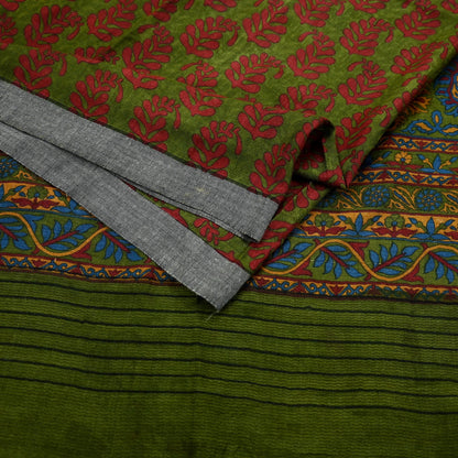 Vintage Green Wool Saree Indian Pure Wool Floral Woven Fabric 5 Yard Soft Warm Winter Textile for Dressmaking & Sewing Crafts