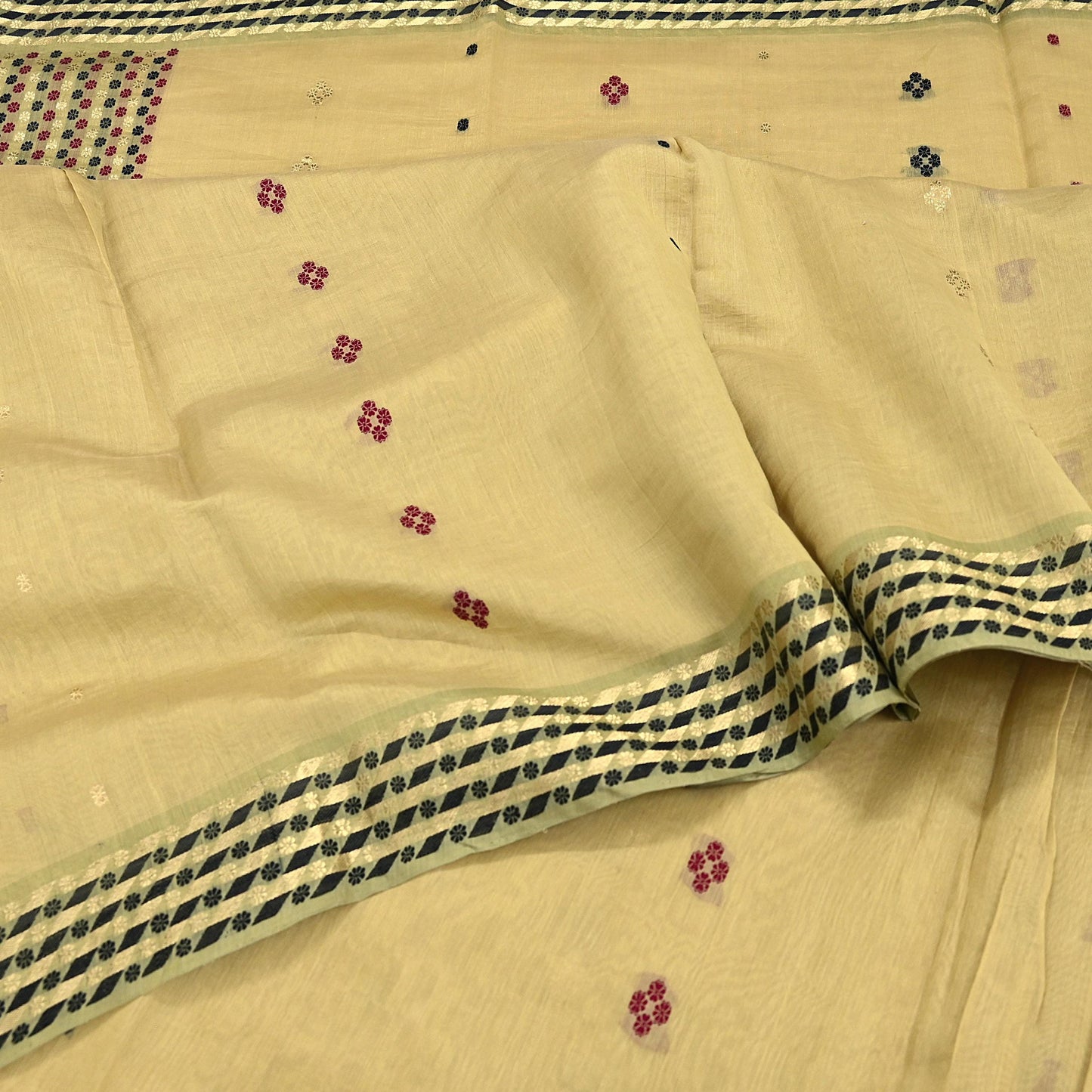 Indian Vintage Sari Beige Pure chanderi Silk Woven Sarees Fabric 5Yd Soft Zari Border Floral Dress making bollywood