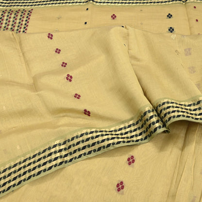 Indian Vintage Sari Beige Pure chanderi Silk Woven Sarees Fabric 5Yd Soft Zari Border Floral Dress making bollywood