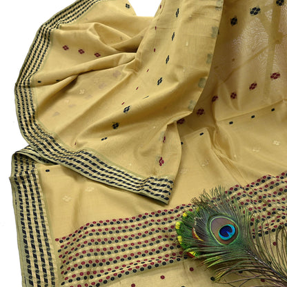 Indian Vintage Sari Beige Pure chanderi Silk Woven Sarees Fabric 5Yd Soft Zari Border Floral Dress making bollywood