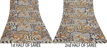Indian Vintage Sari Pure Silk Printed Sarees 5yd Sewing Craft Fabric Dress Making Soft Quilting Crafting Upcycle Used Abstract