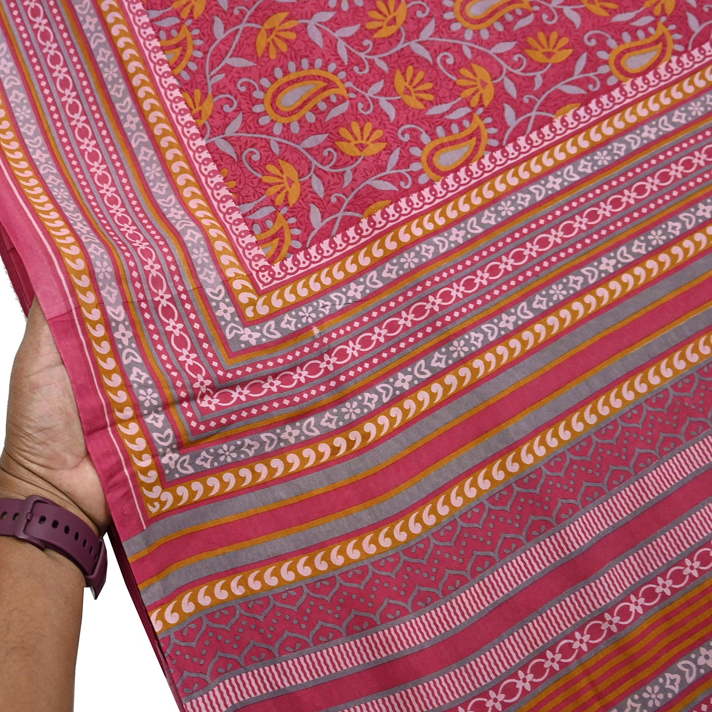 Indian Vintage Pink Pure Silk Printed Saree 5 Yards Soft Floral Fabric for Dressmaking, Quilting, Crafting, Sewing & Upcycling