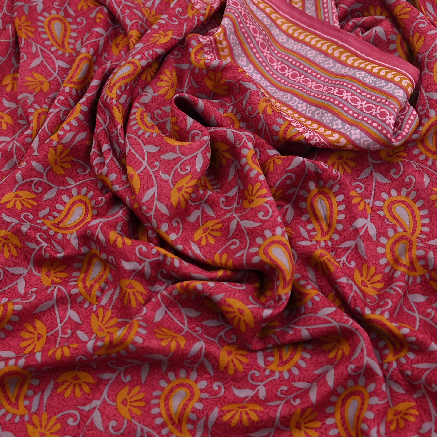 Indian Vintage Pink Pure Silk Printed Saree 5 Yards Soft Floral Fabric for Dressmaking, Quilting, Crafting, Sewing & Upcycling
