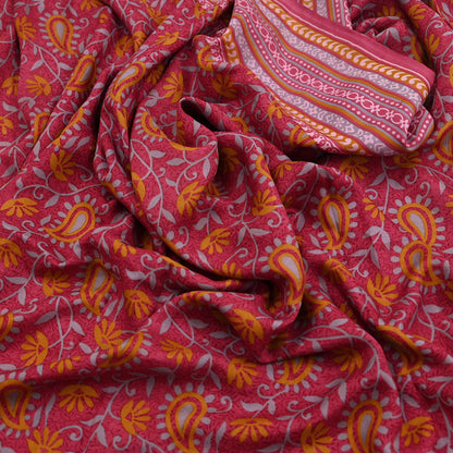 Indian Vintage Pink Pure Silk Printed Saree 5 Yards Soft Floral Fabric for Dressmaking, Quilting, Crafting, Sewing & Upcycling