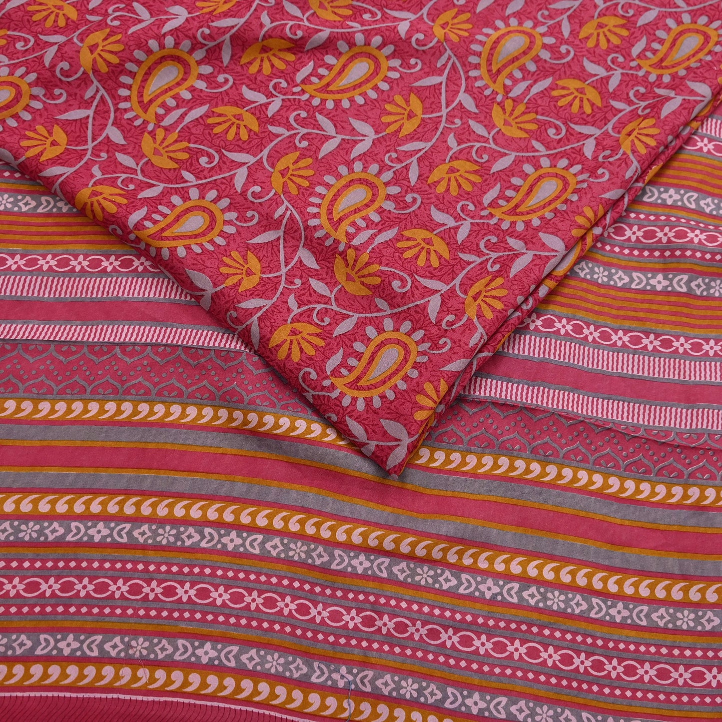 Indian Vintage Pink Pure Silk Printed Saree 5 Yards Soft Floral Fabric for Dressmaking, Quilting, Crafting, Sewing & Upcycling
