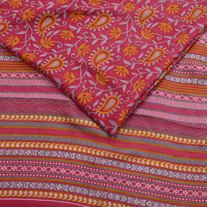 Indian Vintage Pink Pure Silk Printed Saree 5 Yards Soft Floral Fabric for Dressmaking, Quilting, Crafting, Sewing & Upcycling