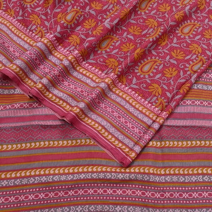 Indian Vintage Pink Pure Silk Printed Saree 5 Yards Soft Floral Fabric for Dressmaking, Quilting, Crafting, Sewing & Upcycling