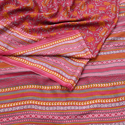 Indian Vintage Pink Pure Silk Printed Saree 5 Yards Soft Floral Fabric for Dressmaking, Quilting, Crafting, Sewing & Upcycling