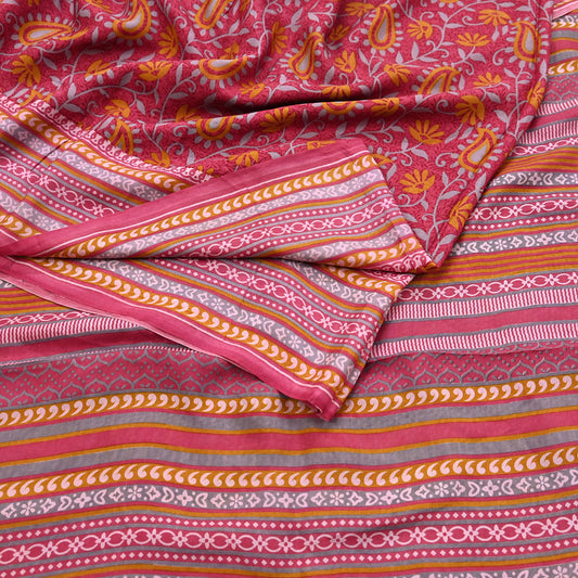 Indian Vintage Pink Pure Silk Printed Saree 5 Yards Soft Floral Fabric for Dressmaking, Quilting, Crafting, Sewing & Upcycling