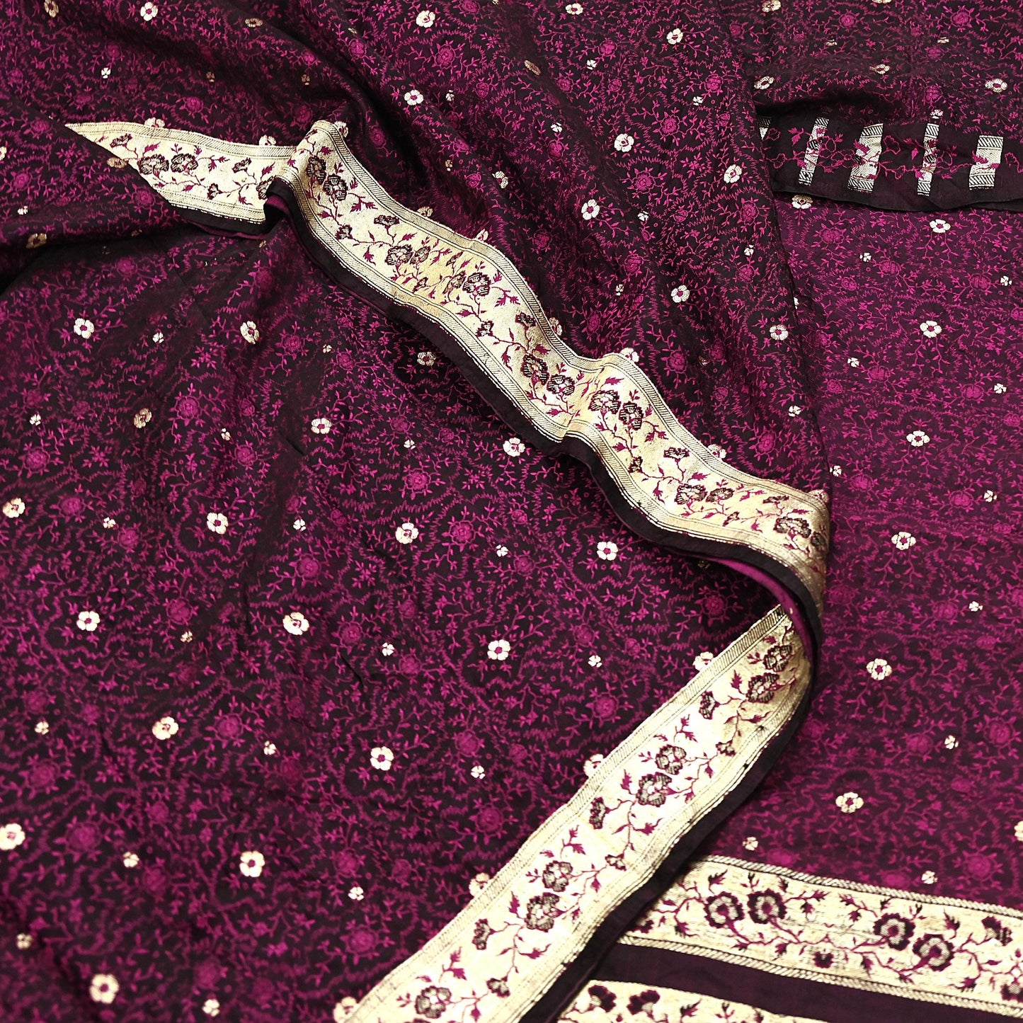 Vintage Black Banarasi Silk Saree Pure Satin Silk Handwoven Tanchoi Fabric with Paisley Weave 5 Yard Dressmaking Craft Material