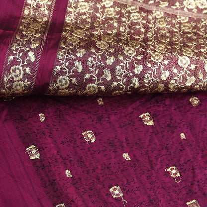 Vintage Black Banarasi Silk Saree Pure Satin Silk Handwoven Tanchoi Fabric with Paisley Weave 5 Yard Dressmaking Craft Material