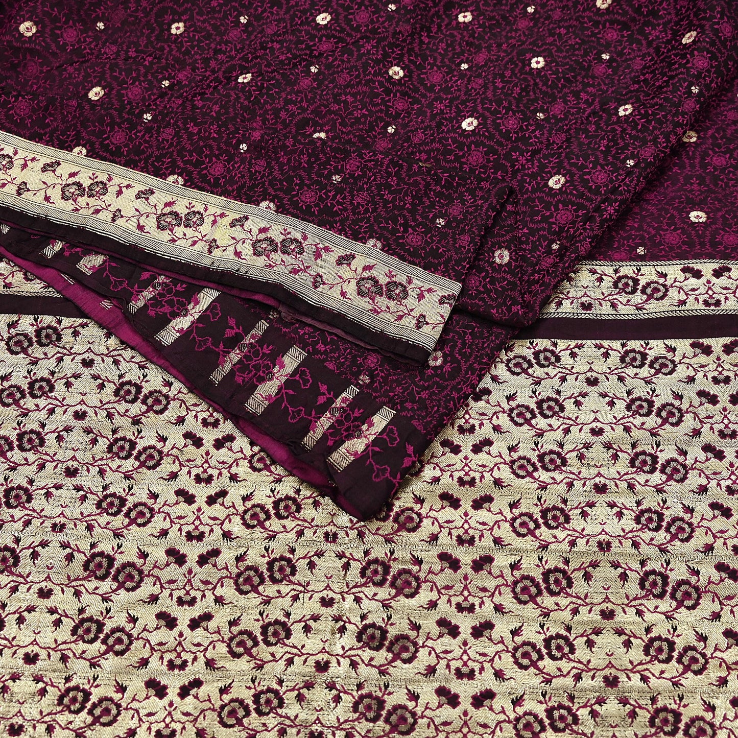 Vintage Black Banarasi Silk Saree Pure Satin Silk Handwoven Tanchoi Fabric with Paisley Weave 5 Yard Dressmaking Craft Material