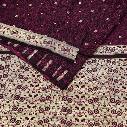 Vintage Black Banarasi Silk Saree Pure Satin Silk Handwoven Tanchoi Fabric with Paisley Weave 5 Yard Dressmaking Craft Material