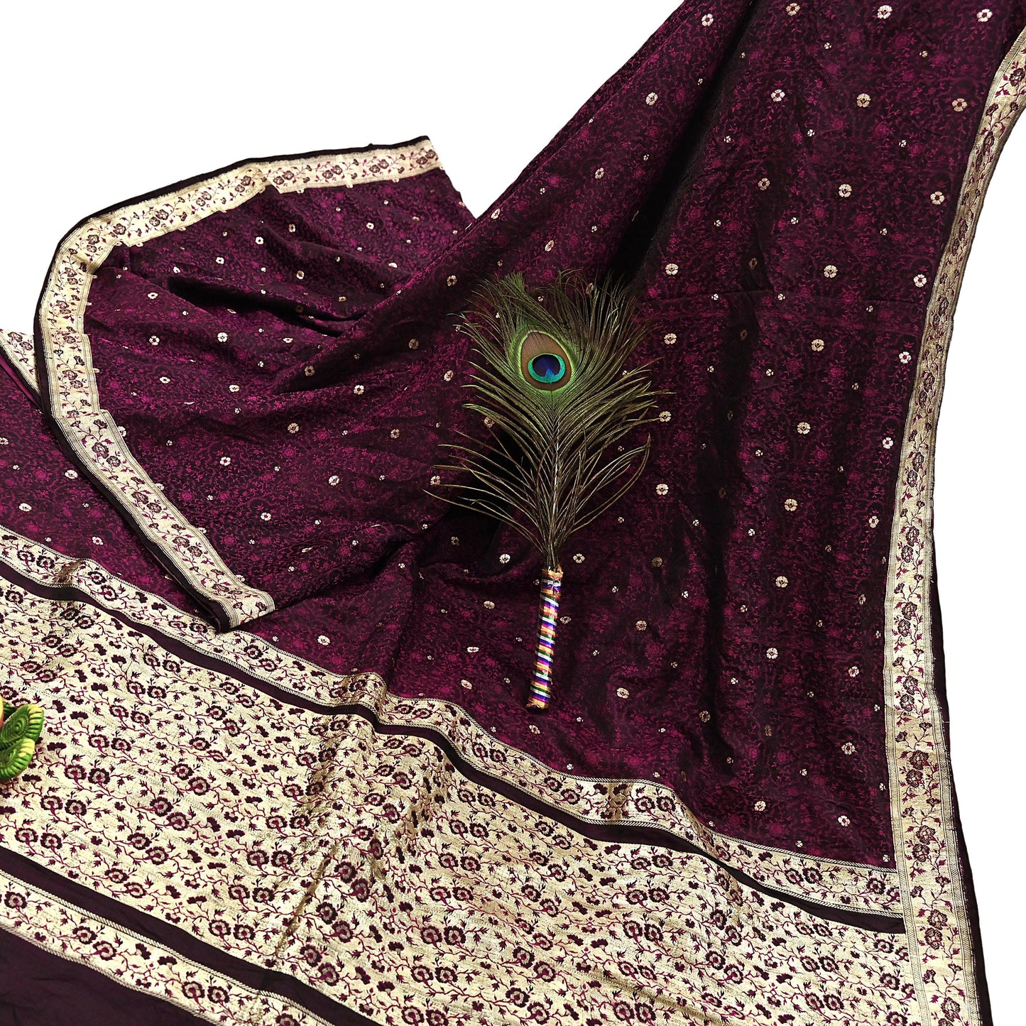 Vintage Black Banarasi Silk Saree Pure Satin Silk Handwoven Tanchoi Fabric with Paisley Weave 5 Yard Dressmaking Craft Material
