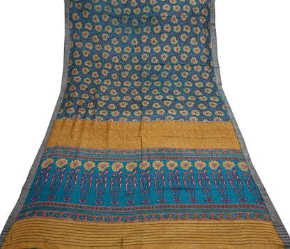 Vintage Green Wool Saree Indian Pure Wool Floral Woven Fabric 5 Yard Soft Warm Winter Textile for Dressmaking & Sewing Crafts