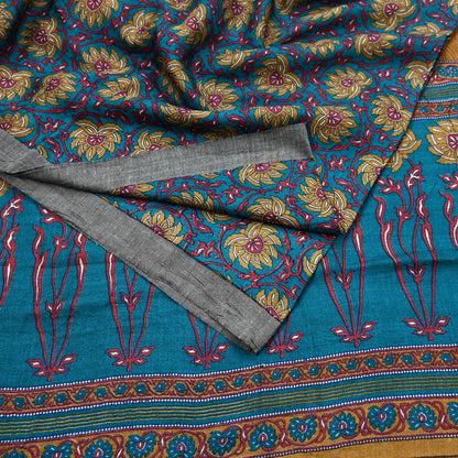 Vintage Green Wool Saree Indian Pure Wool Floral Woven Fabric 5 Yard Soft Warm Winter Textile for Dressmaking & Sewing Crafts