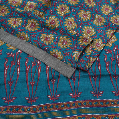 Vintage Green Wool Saree Indian Pure Wool Floral Woven Fabric 5 Yard Soft Warm Winter Textile for Dressmaking & Sewing Crafts