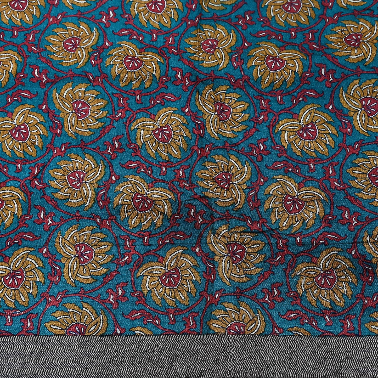 Vintage Green Wool Saree Indian Pure Wool Floral Woven Fabric 5 Yard Soft Warm Winter Textile for Dressmaking & Sewing Crafts