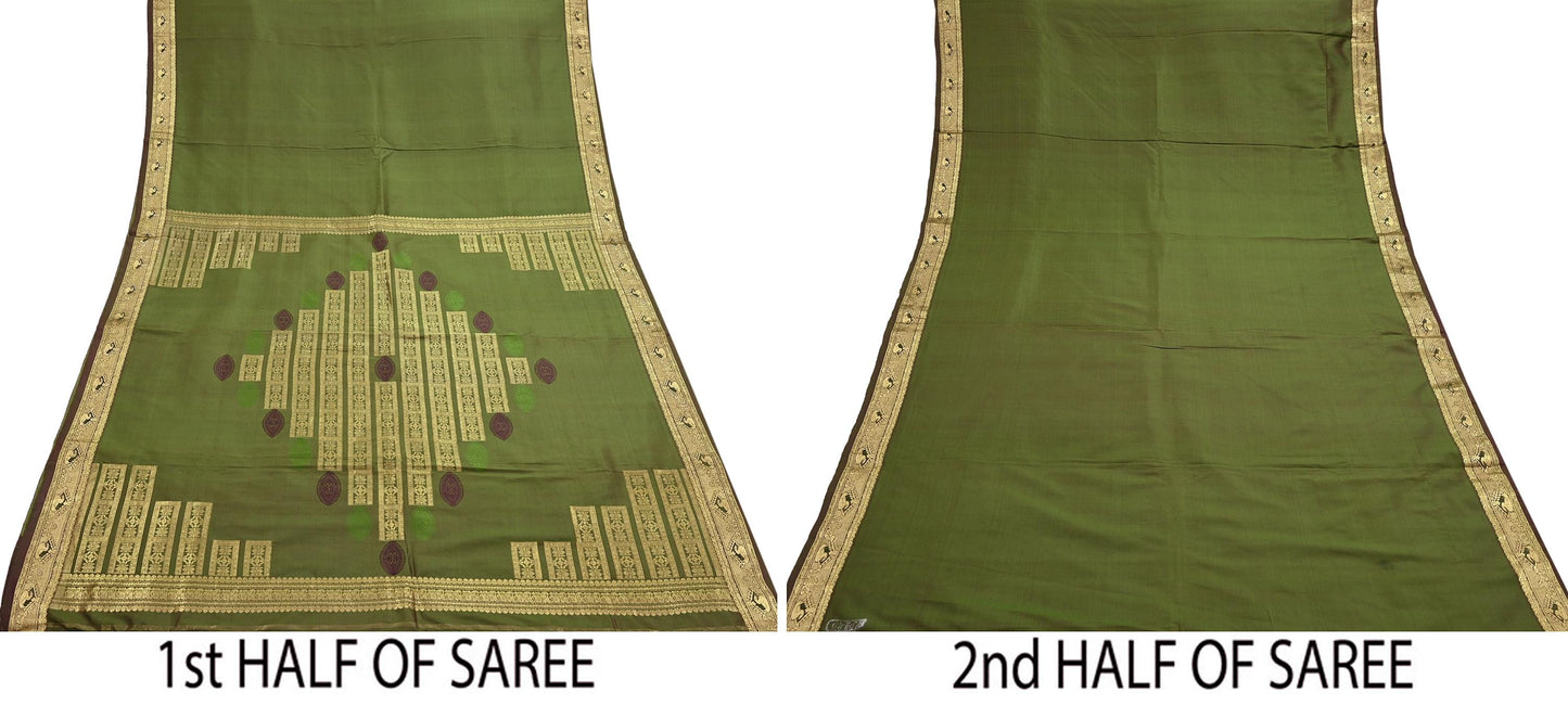 Indian Vintage Heavy Green Kanjivaram Saree 100% Pure Silk Zari 5Yd Floral Crafting Dress making Crafting Quilting Bollywood Saree