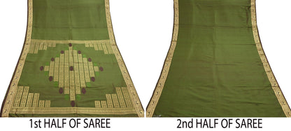 Indian Vintage Heavy Green Kanjivaram Saree 100% Pure Silk Zari 5Yd Floral Crafting Dress making Crafting Quilting Bollywood Saree