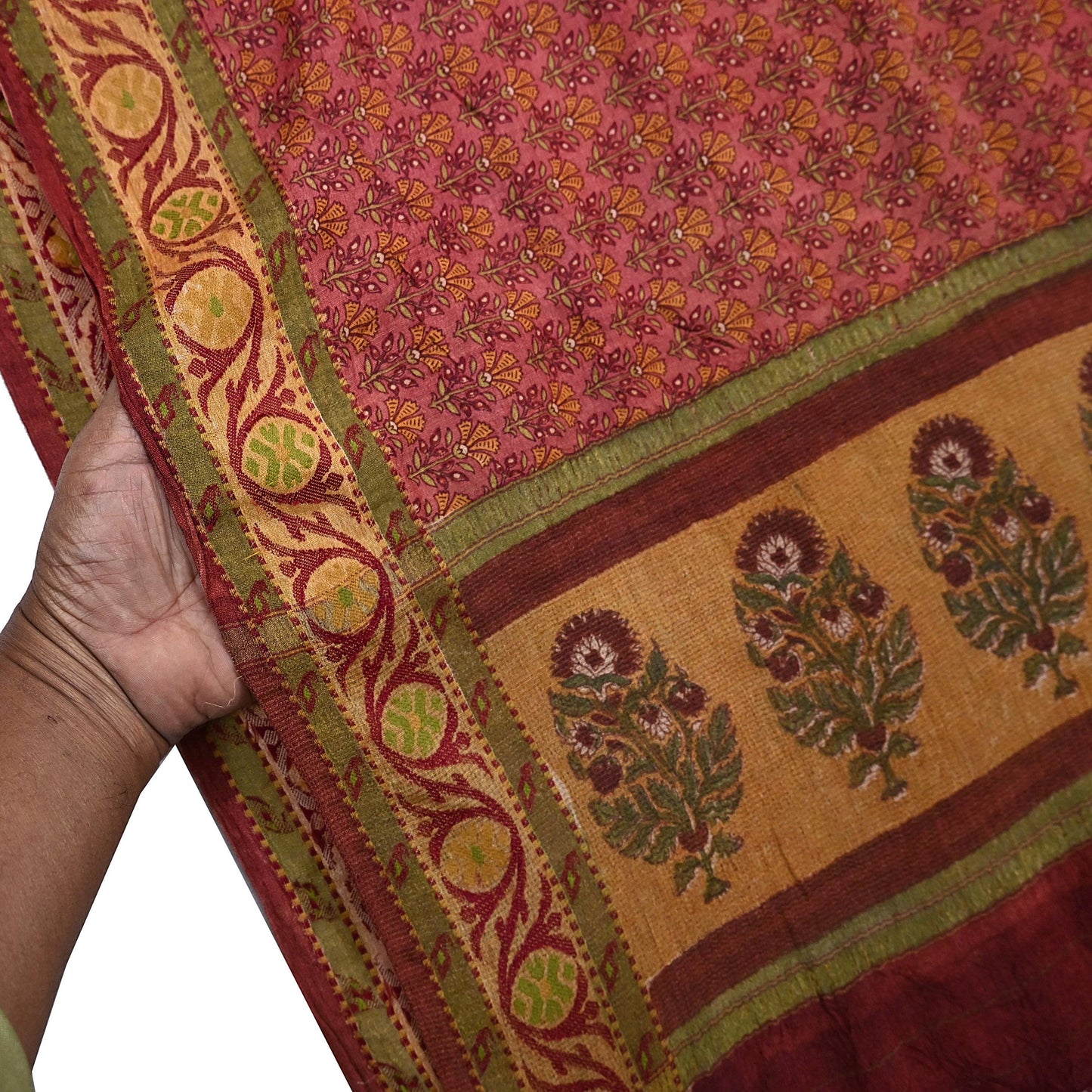 Vintage Peach Pure Khadi Silk Saree 5Yd Handloom Indian Sari Soft Fabric Sustainable Craft Textile Boho Dressmaking Material