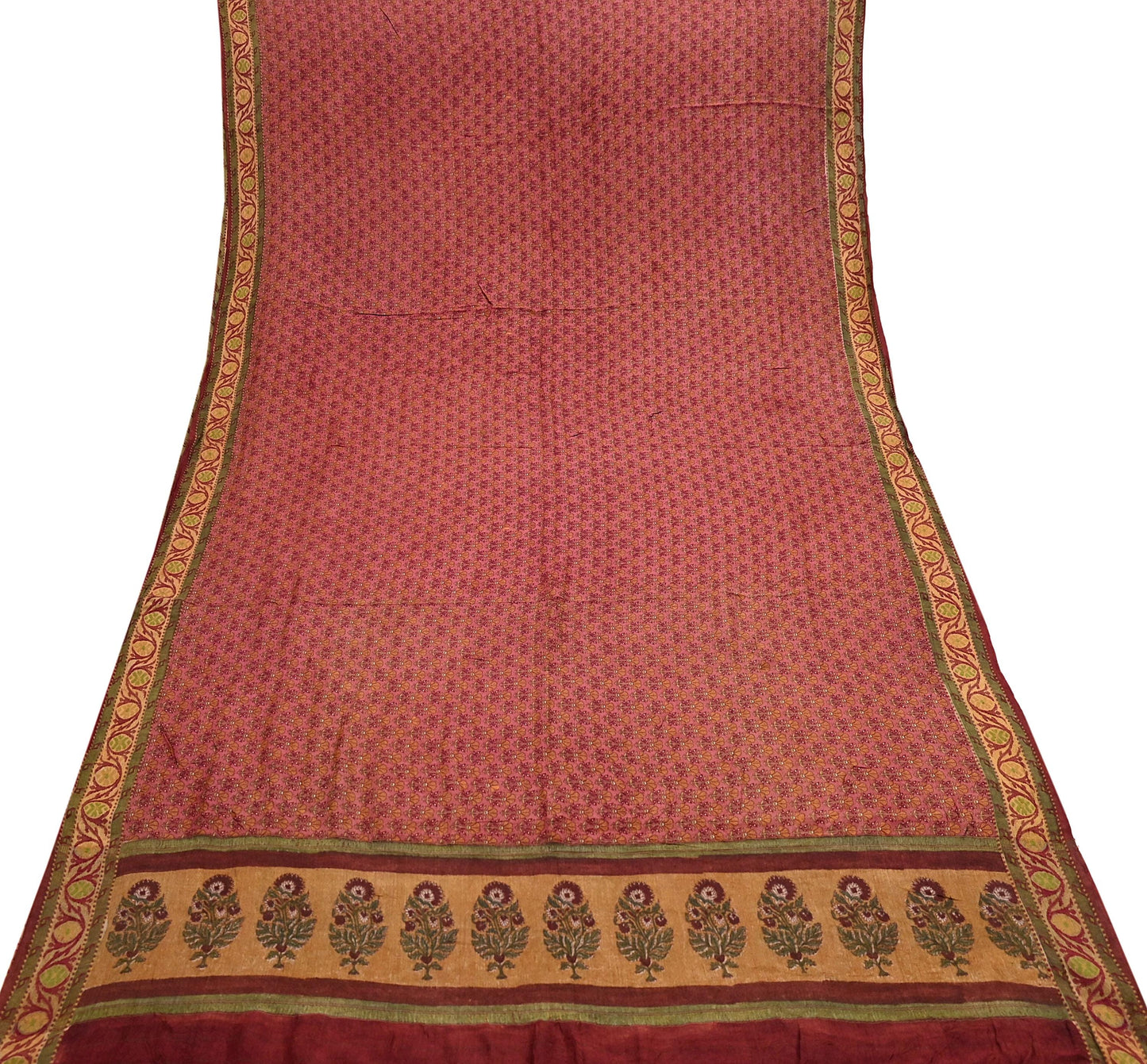 Vintage Peach Pure Khadi Silk Saree 5Yd Handloom Indian Sari Soft Fabric Sustainable Craft Textile Boho Dressmaking Material