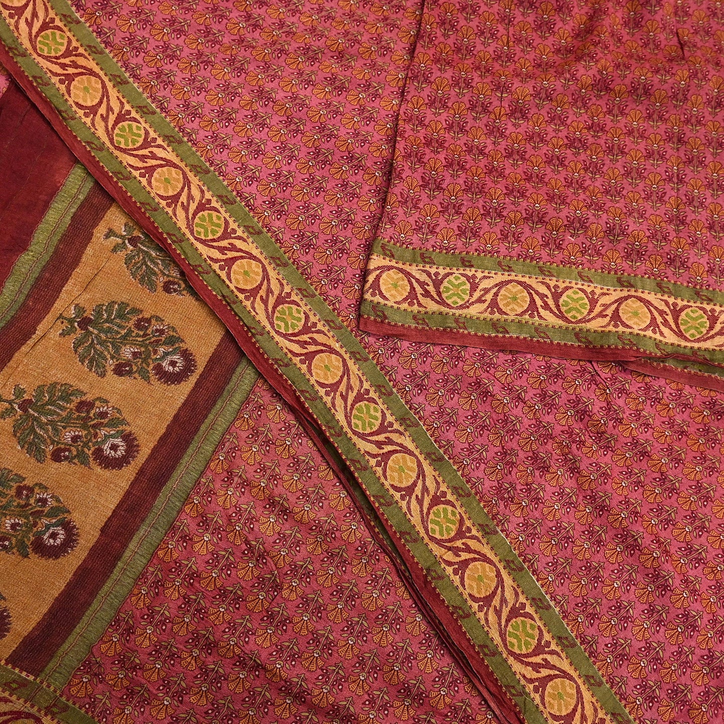 Vintage Peach Pure Khadi Silk Saree 5Yd Handloom Indian Sari Soft Fabric Sustainable Craft Textile Boho Dressmaking Material