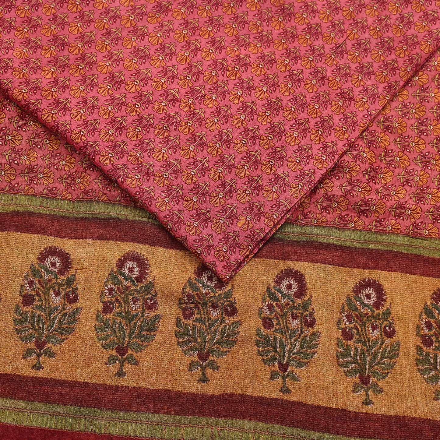 Vintage Peach Pure Khadi Silk Saree 5Yd Handloom Indian Sari Soft Fabric Sustainable Craft Textile Boho Dressmaking Material