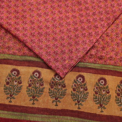 Vintage Peach Pure Khadi Silk Saree 5Yd Handloom Indian Sari Soft Fabric Sustainable Craft Textile Boho Dressmaking Material