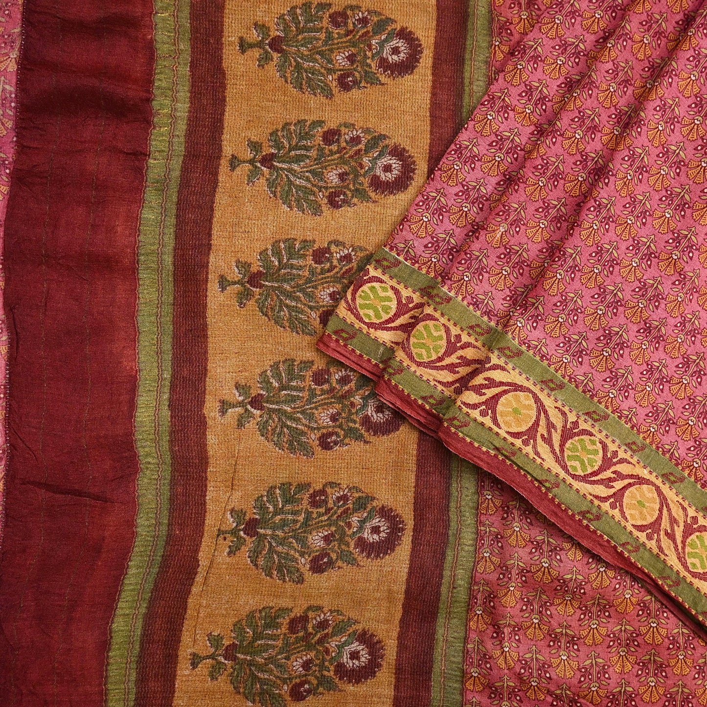 Vintage Peach Pure Khadi Silk Saree 5Yd Handloom Indian Sari Soft Fabric Sustainable Craft Textile Boho Dressmaking Material