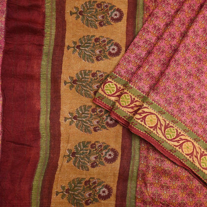 Vintage Peach Pure Khadi Silk Saree 5Yd Handloom Indian Sari Soft Fabric Sustainable Craft Textile Boho Dressmaking Material