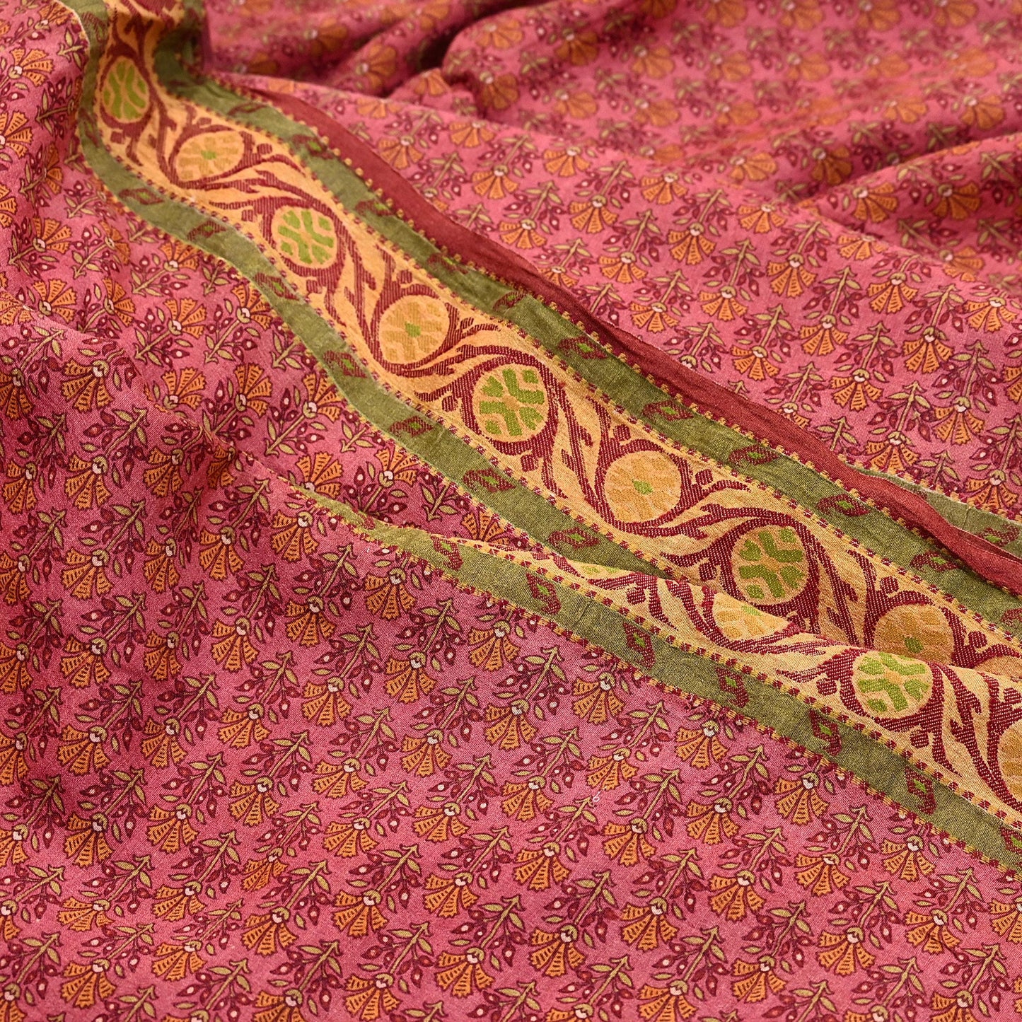 Vintage Peach Pure Khadi Silk Saree 5Yd Handloom Indian Sari Soft Fabric Sustainable Craft Textile Boho Dressmaking Material
