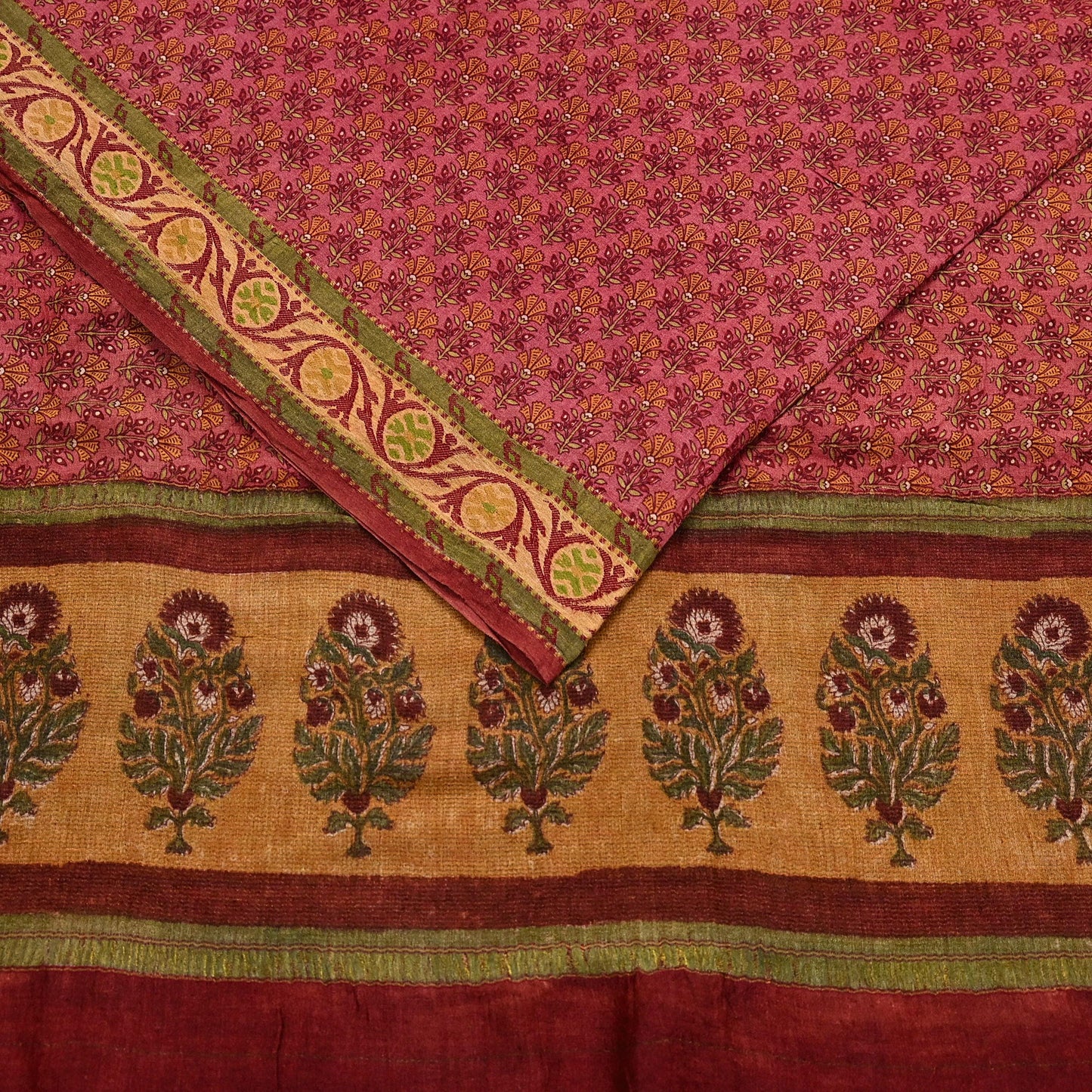 Vintage Peach Pure Khadi Silk Saree 5Yd Handloom Indian Sari Soft Fabric Sustainable Craft Textile Boho Dressmaking Material