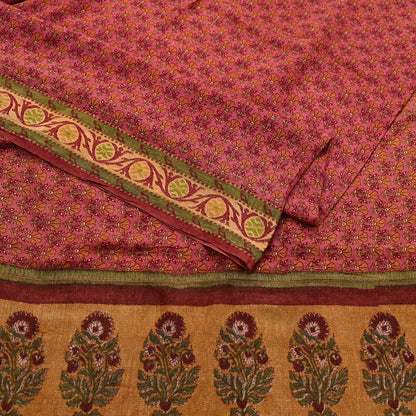 Vintage Peach Pure Khadi Silk Saree 5Yd Handloom Indian Sari Soft Fabric Sustainable Craft Textile Boho Dressmaking Material