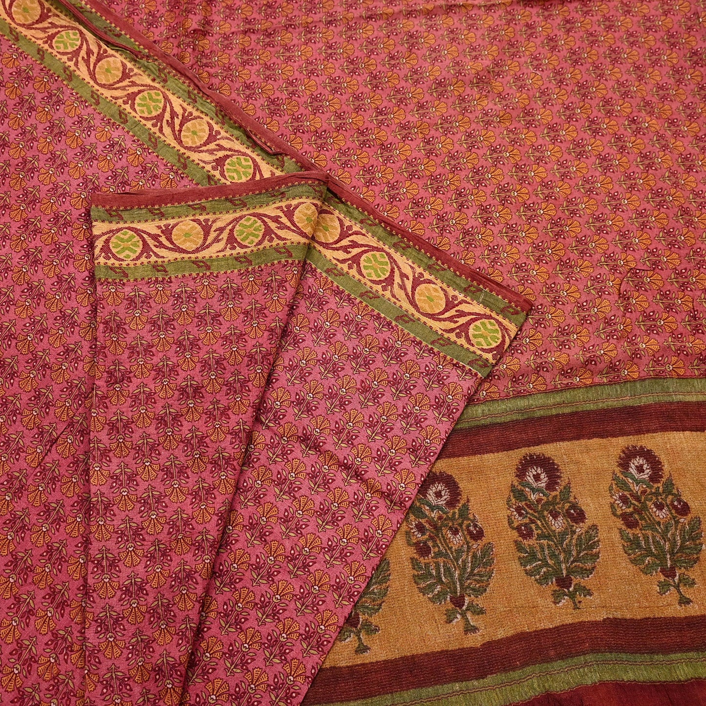 Vintage Peach Pure Khadi Silk Saree 5Yd Handloom Indian Sari Soft Fabric Sustainable Craft Textile Boho Dressmaking Material
