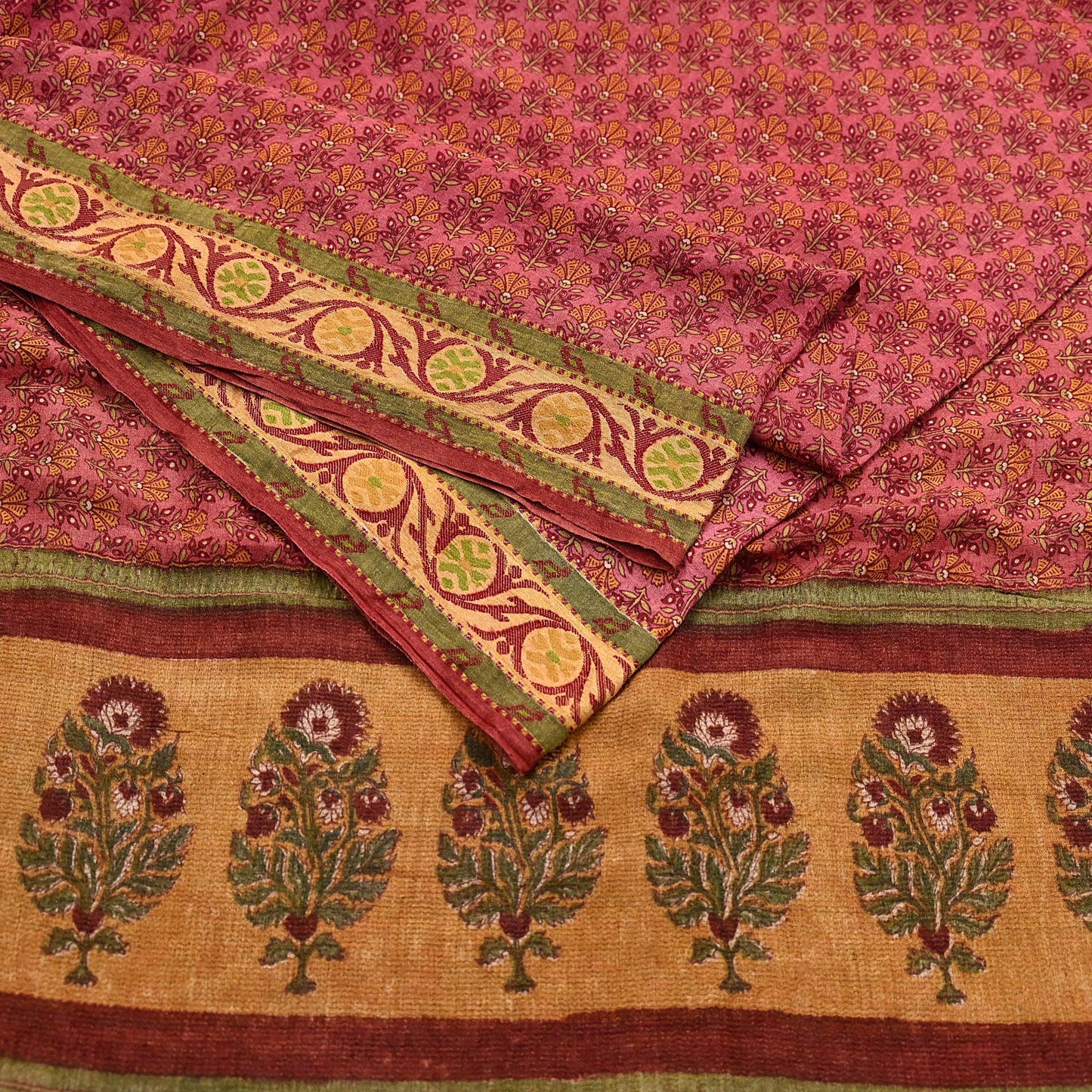 Vintage Peach Pure Khadi Silk Saree 5Yd Handloom Indian Sari Soft Fabric Sustainable Craft Textile Boho Dressmaking Material